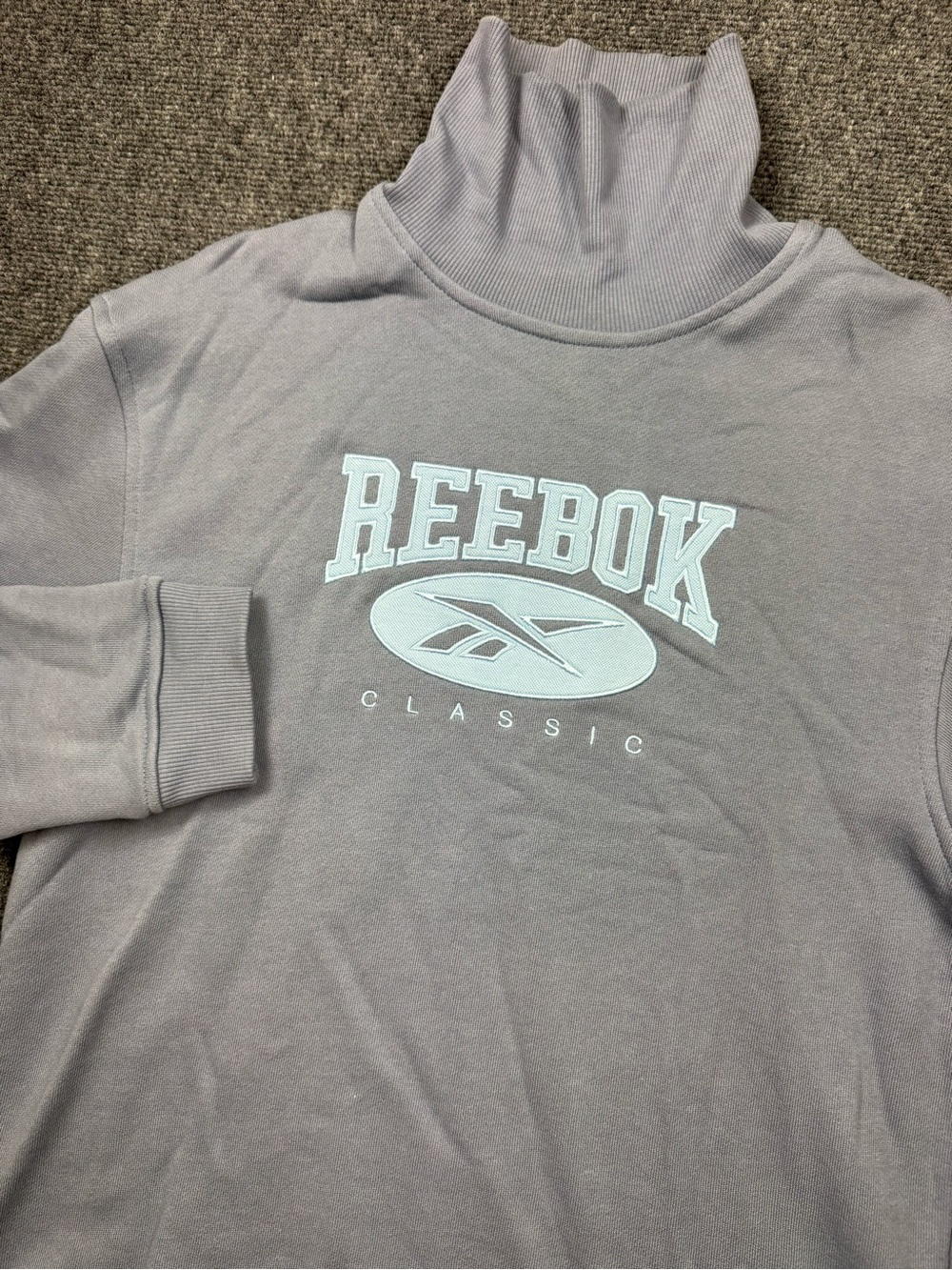 Reebok Classic Sweatshirt Turtleneck Womens Small Heather Blue Sweater Logo